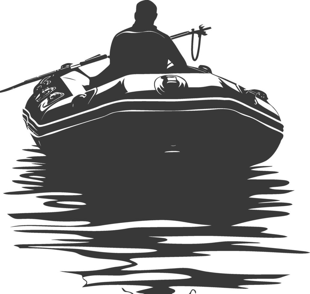 ai généré silhouette une homme conduite gonflable bateau le bateau est en voyageant noir Couleur seulement vecteur