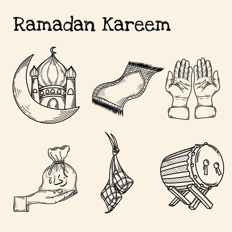 Ramadan kareem illustration griffonnage avec main tiré griffonnage vecteur