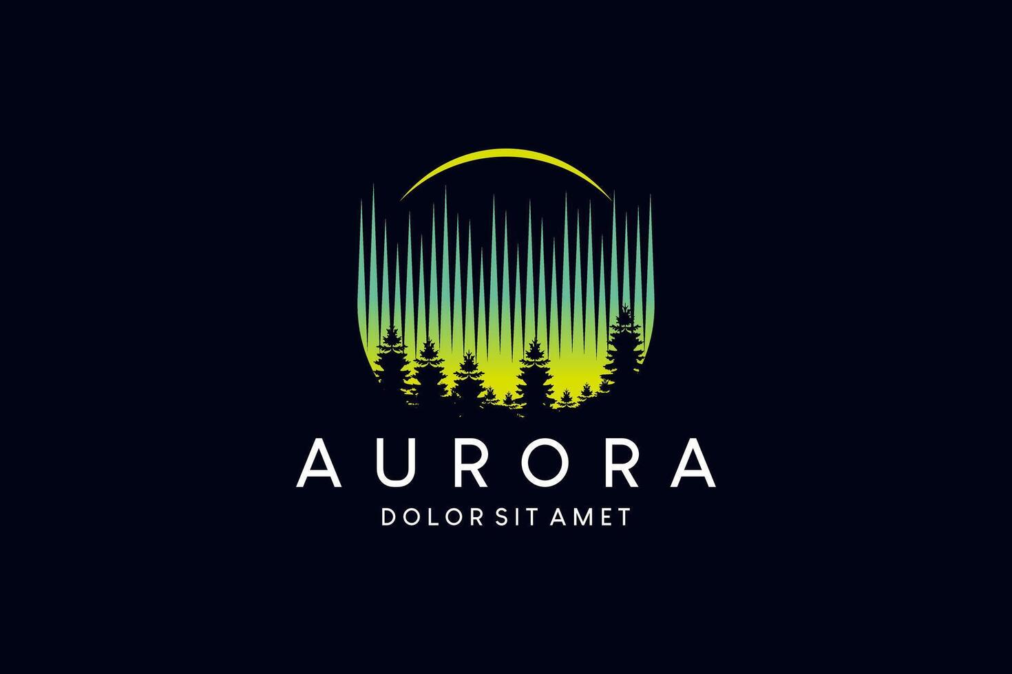 vert Jaune aurore borealis logo conception, vecteur illustration de polaire ciel lueur plus de sapin des arbres