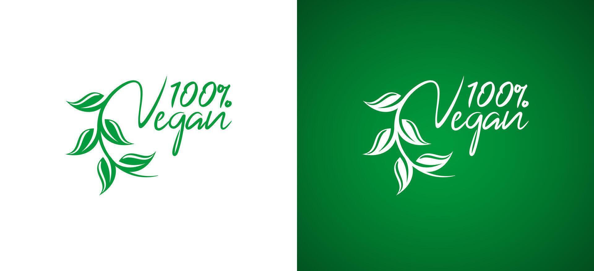 Naturel vert 100 végétalien étiquette logo conception vecteur