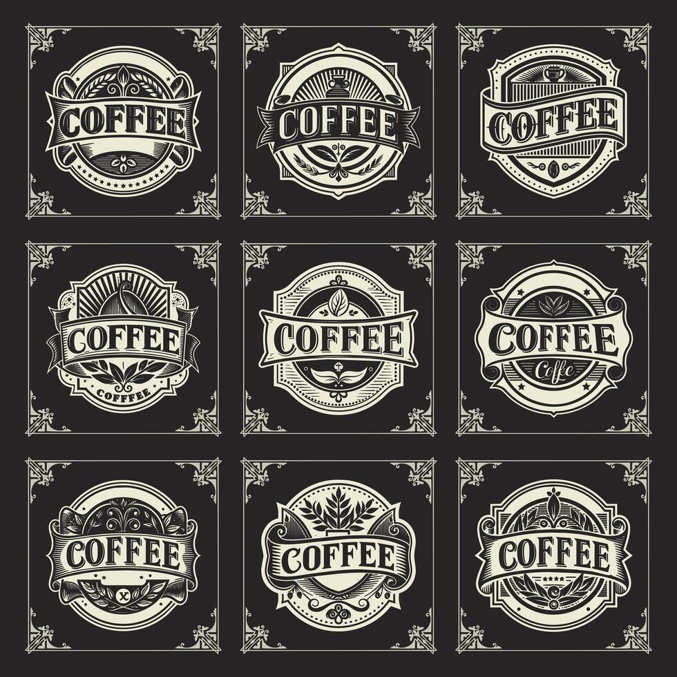 ensemble de ancien café Étiquettes. timbres pour emballage. une ensemble de modèles pour tout les types de café. vecteur