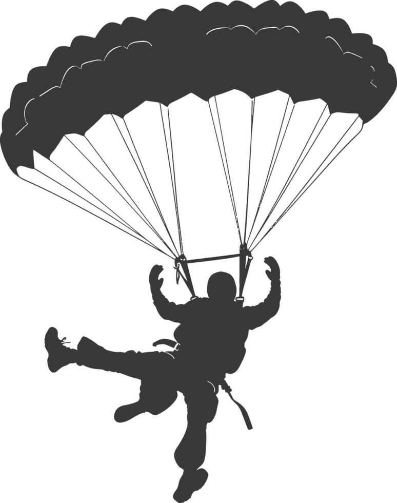 ai généré silhouette parachutiste homme dans action plein corps noir Couleur seulement vecteur