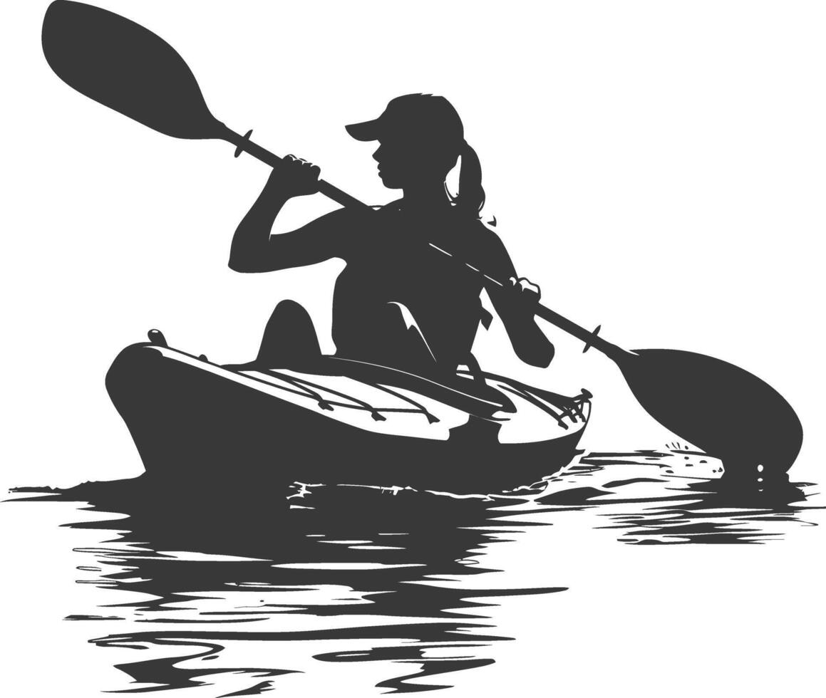 ai généré silhouette femme canoë joueur dans action plein corps noir Couleur seulement vecteur