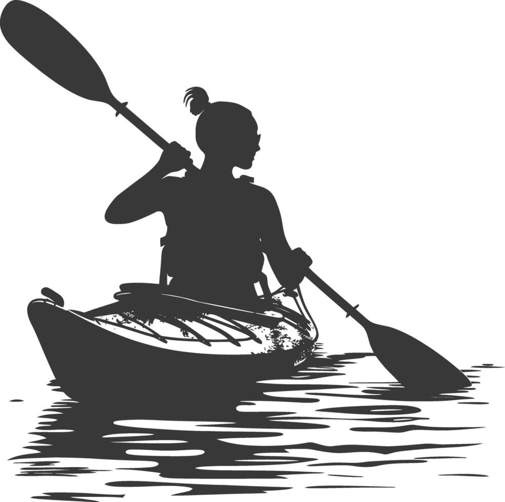 ai généré silhouette femme canoë joueur dans action plein corps noir Couleur seulement vecteur