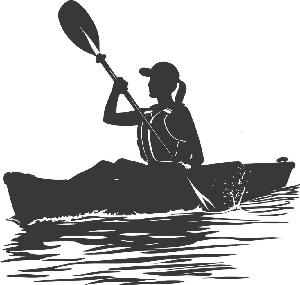 ai généré silhouette femme canoë joueur dans action plein corps noir Couleur seulement vecteur