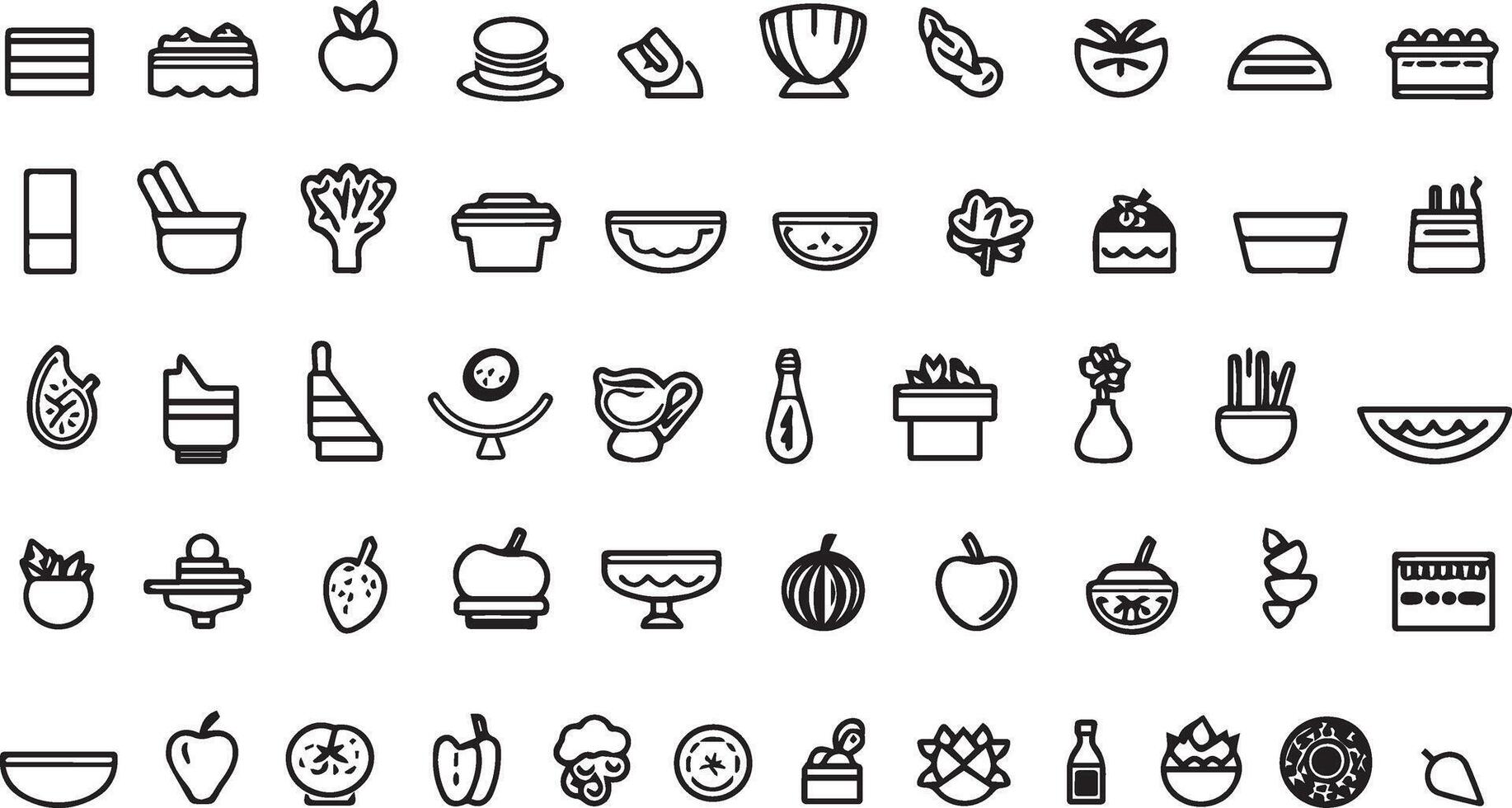 nourriture Icônes ensemble. collection vecteur noir contour logo blanc Contexte