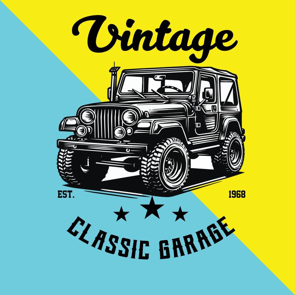 conception de t-shirt de voiture vintage vecteur