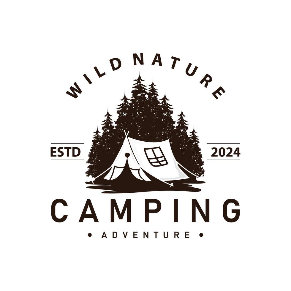 camping logo sauvage forêt conception Extérieur aventure illustration de des arbres et Facile tente vecteur