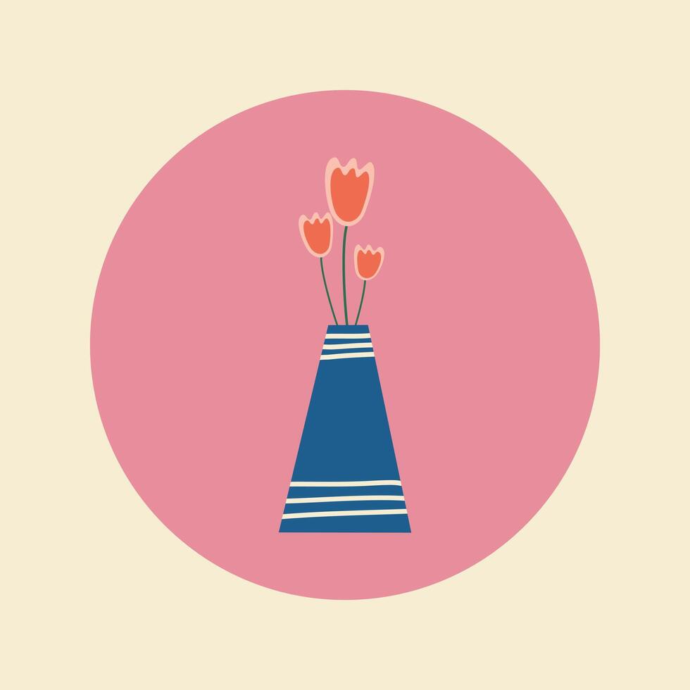 mignonne vecteur illustration avec tulipes dans une vase mis sur une rond Contexte