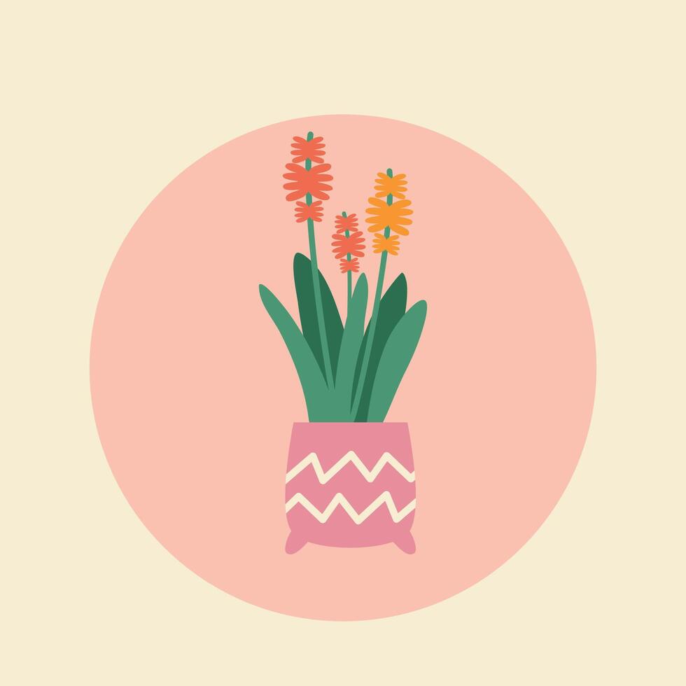 mignonne rose vecteur illustration avec une plante d'appartement dans une vase mis sur une rond Contexte