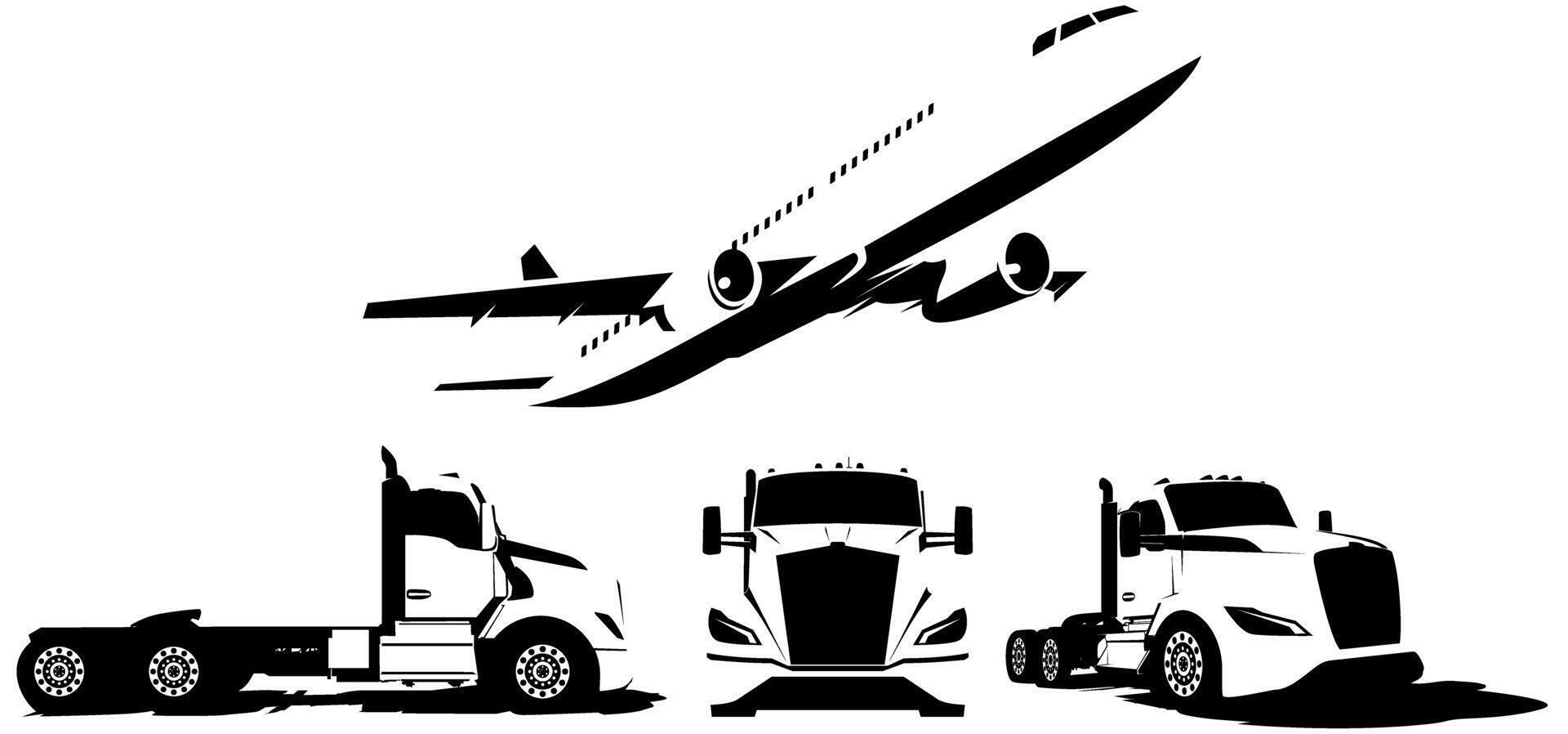 semi un camion et jet avion livraison conception vecteur