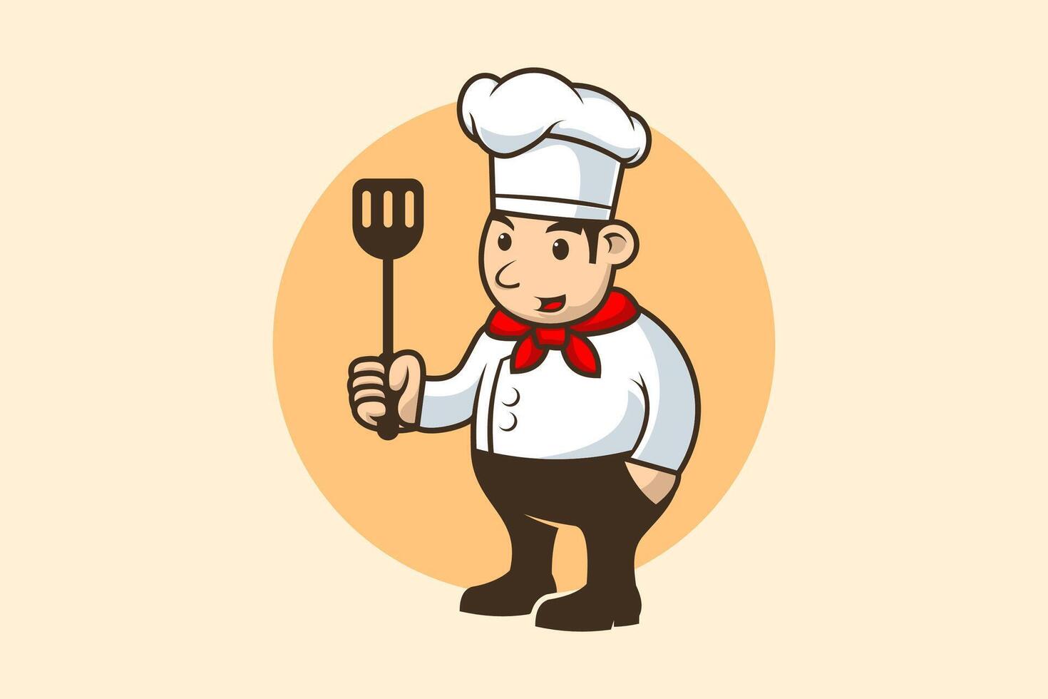 mascotte dessin animé chef en portant une spatule vecteur Contexte