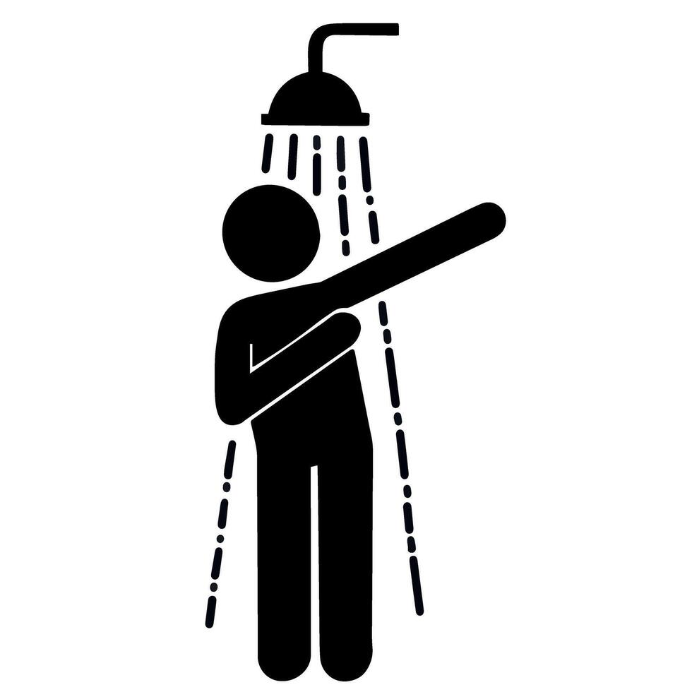 vecteur stickman icône est prendre une une baignoire en utilisant le douche illustration