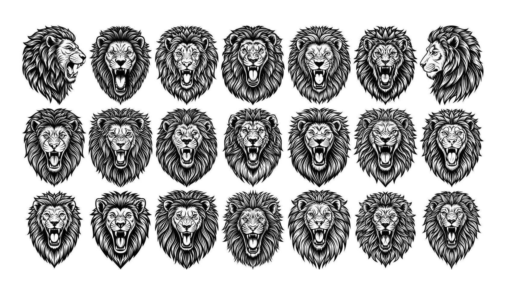 ai généré de face vue de main tiré Lion tête conception vecteur ensemble