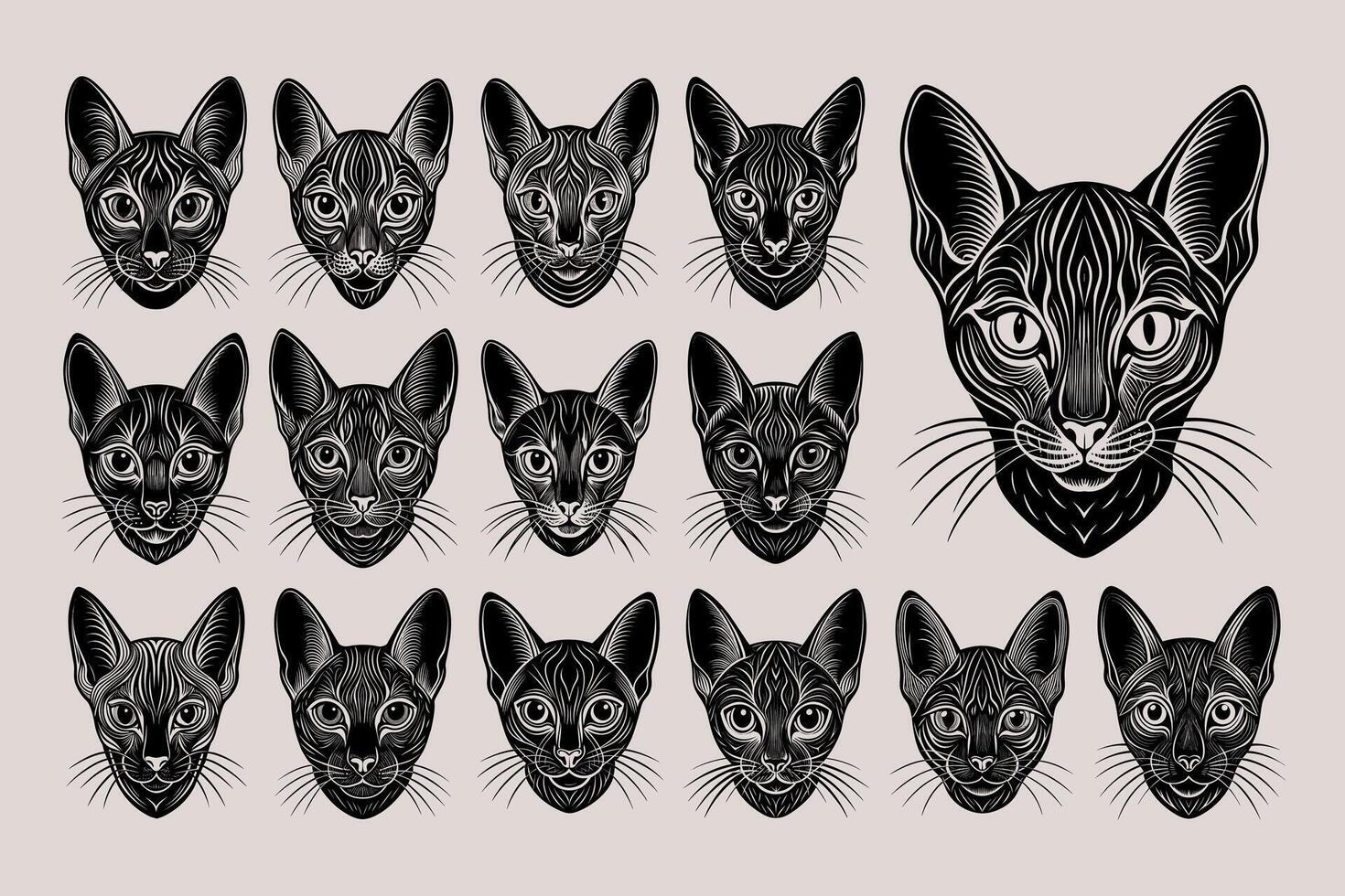 ai généré plat détaillé dessin korat chat tête illustration conception ensemble vecteur