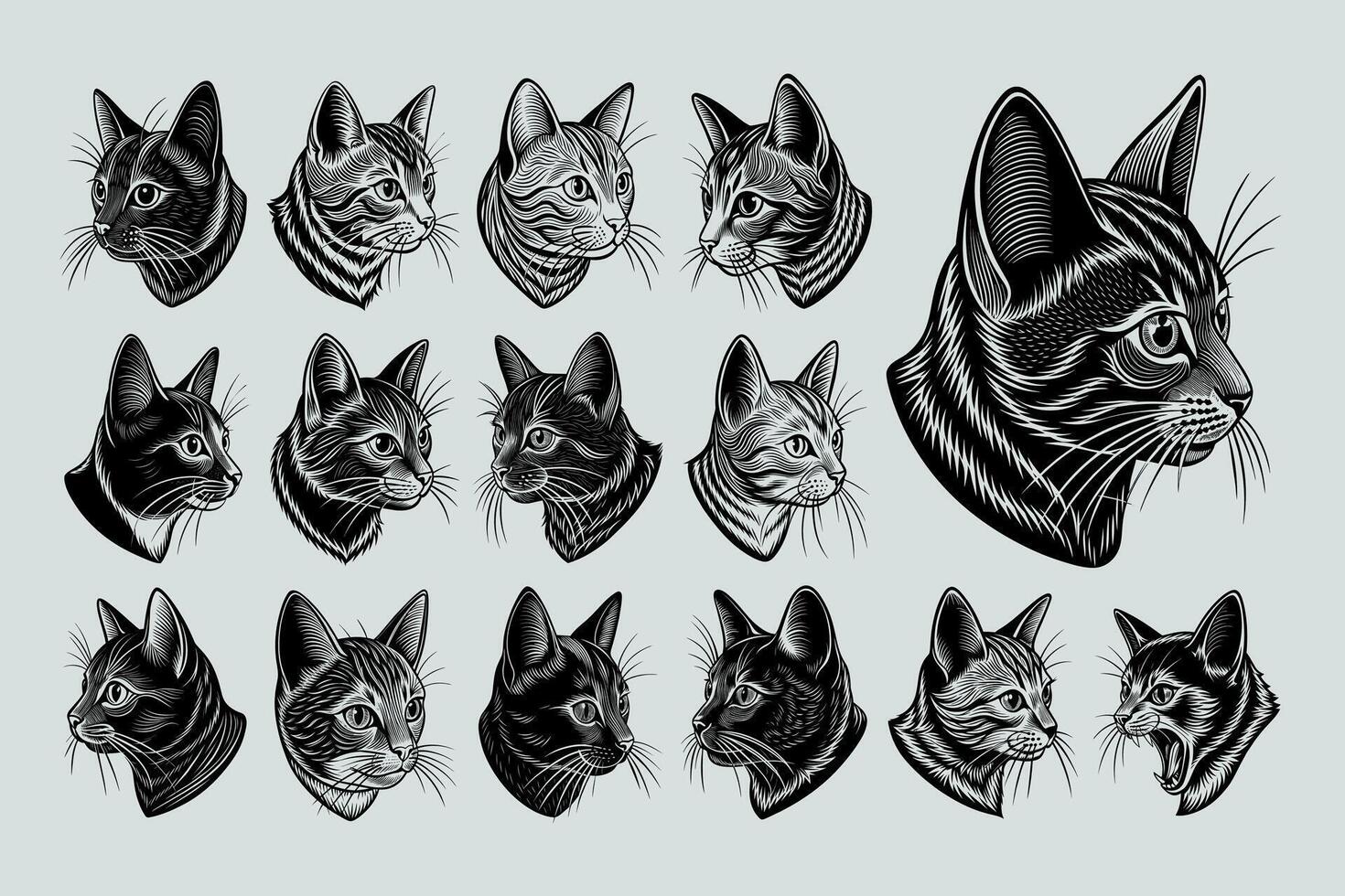 ai généré illustration de profil côté chartreux chat tête T-shirt conception ensemble vecteur