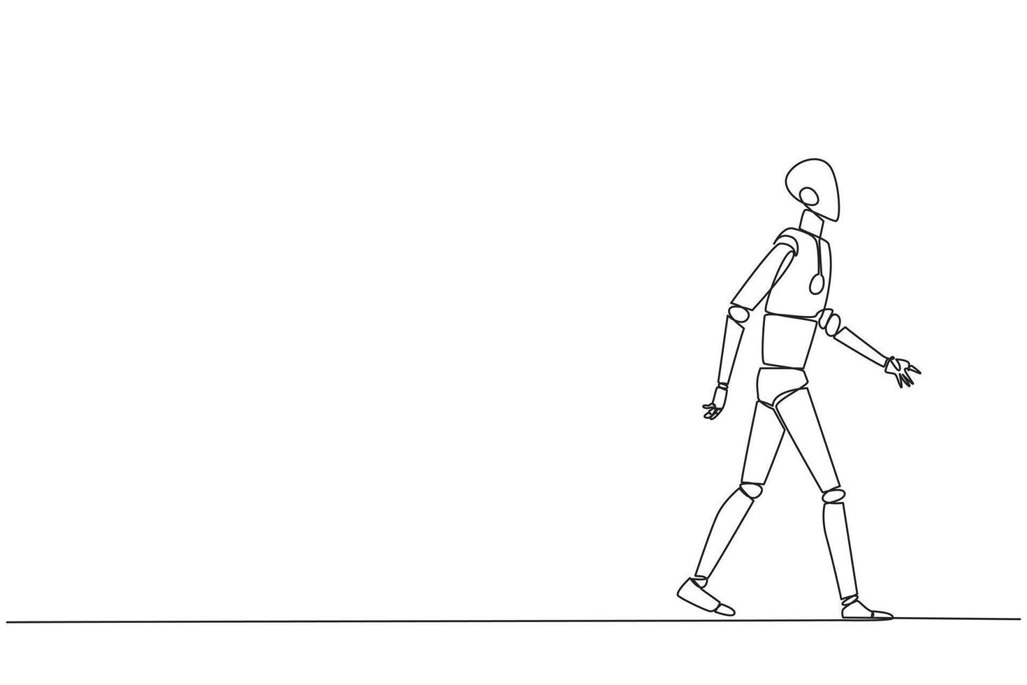 Célibataire un ligne dessin intelligent robotique en marchant à cantine à Pause et déjeuner. prise temps pour une tandis que à aiguiser des idées retour dans brillant idées. succès. continu ligne conception graphique illustration vecteur