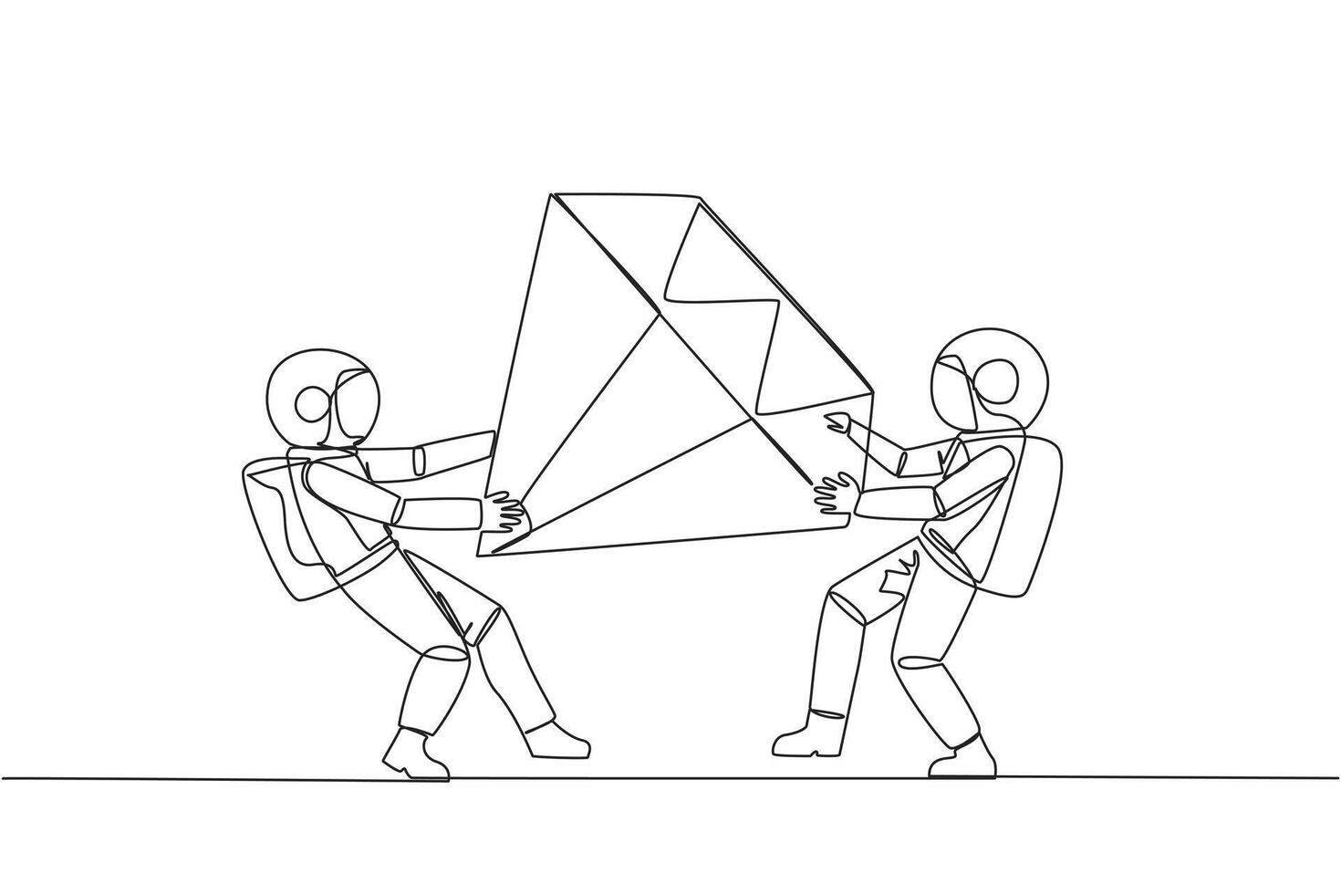 continu un ligne dessin deux égoïste astronaute combat plus de le gros diamant. bats toi plus de diamant les mines cette faire profit renforcer pour cosmonaute. conflit. Célibataire ligne dessiner conception vecteur illustration