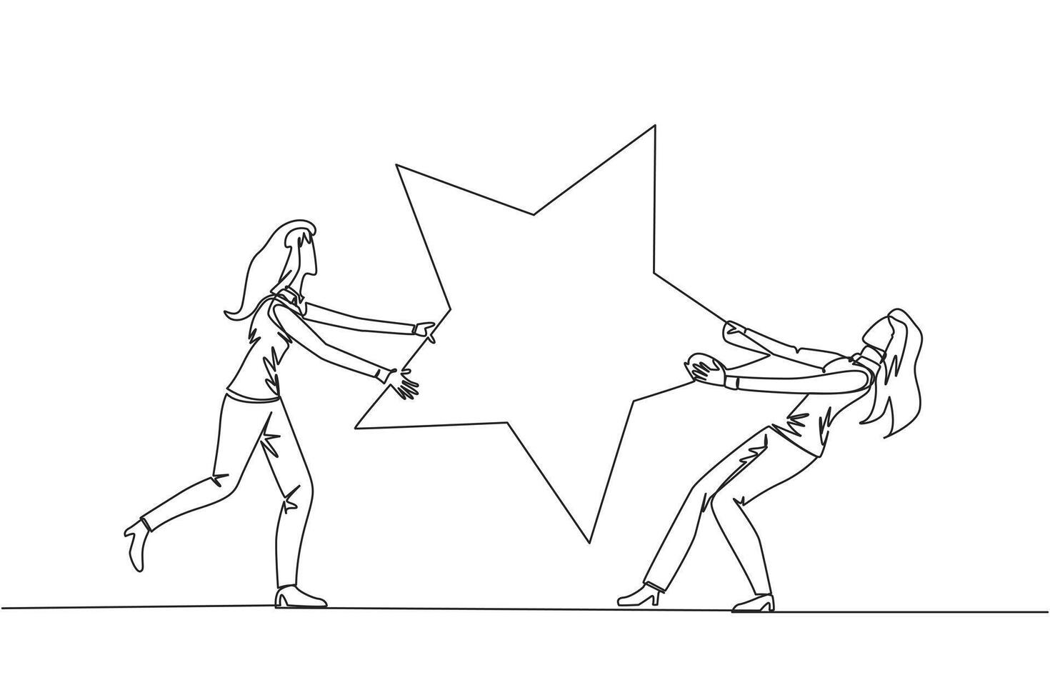 continu un ligne dessin deux en colère femme d'affaires combat plus de le étoile. le concept de combat pour brillant des employés pour le le progrès de le entreprise. Célibataire ligne dessiner conception vecteur illustration