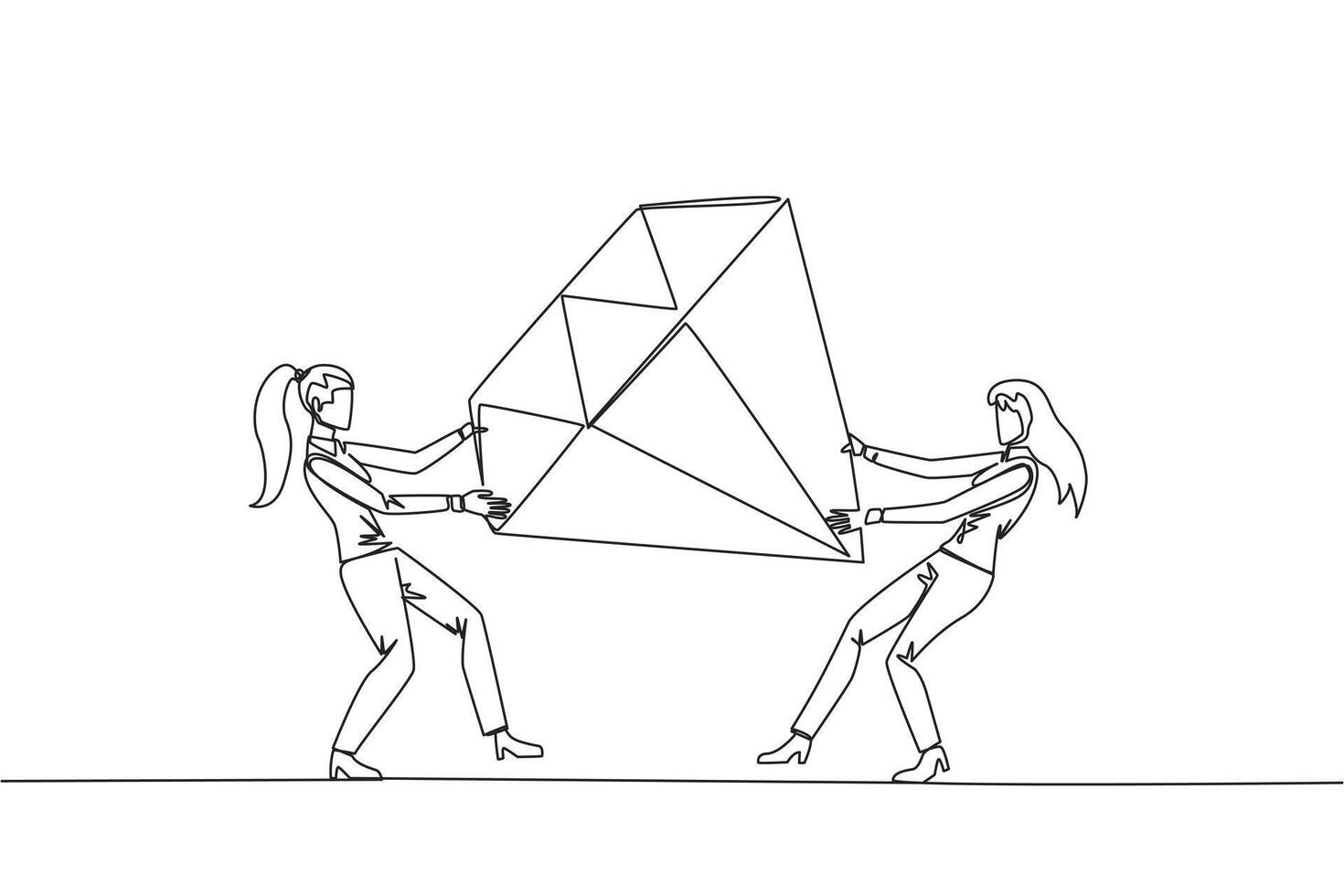 continu un ligne dessin deux égoïste femme d'affaires combat plus de gros diamant. bats toi plus de diamant les mines cette faire profit renforcer pour entrepreneur. conflit. Célibataire ligne dessiner conception vecteur illustration