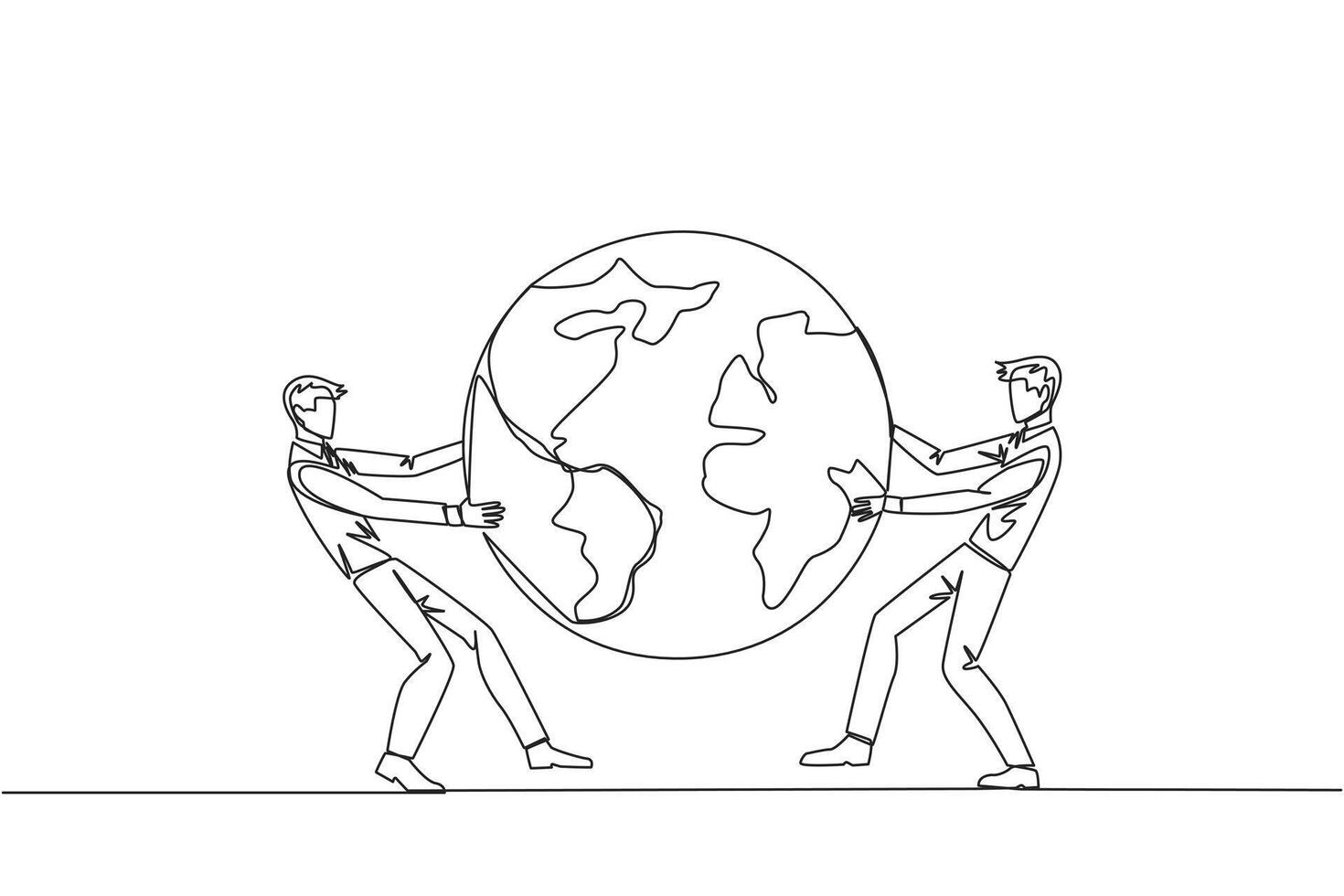 continu un ligne dessin deux fort homme d'affaire combat plus de le globe. combat plus de le zone cette volonté être le cible de Ventes expansion. agressif. Célibataire ligne dessiner conception vecteur illustration