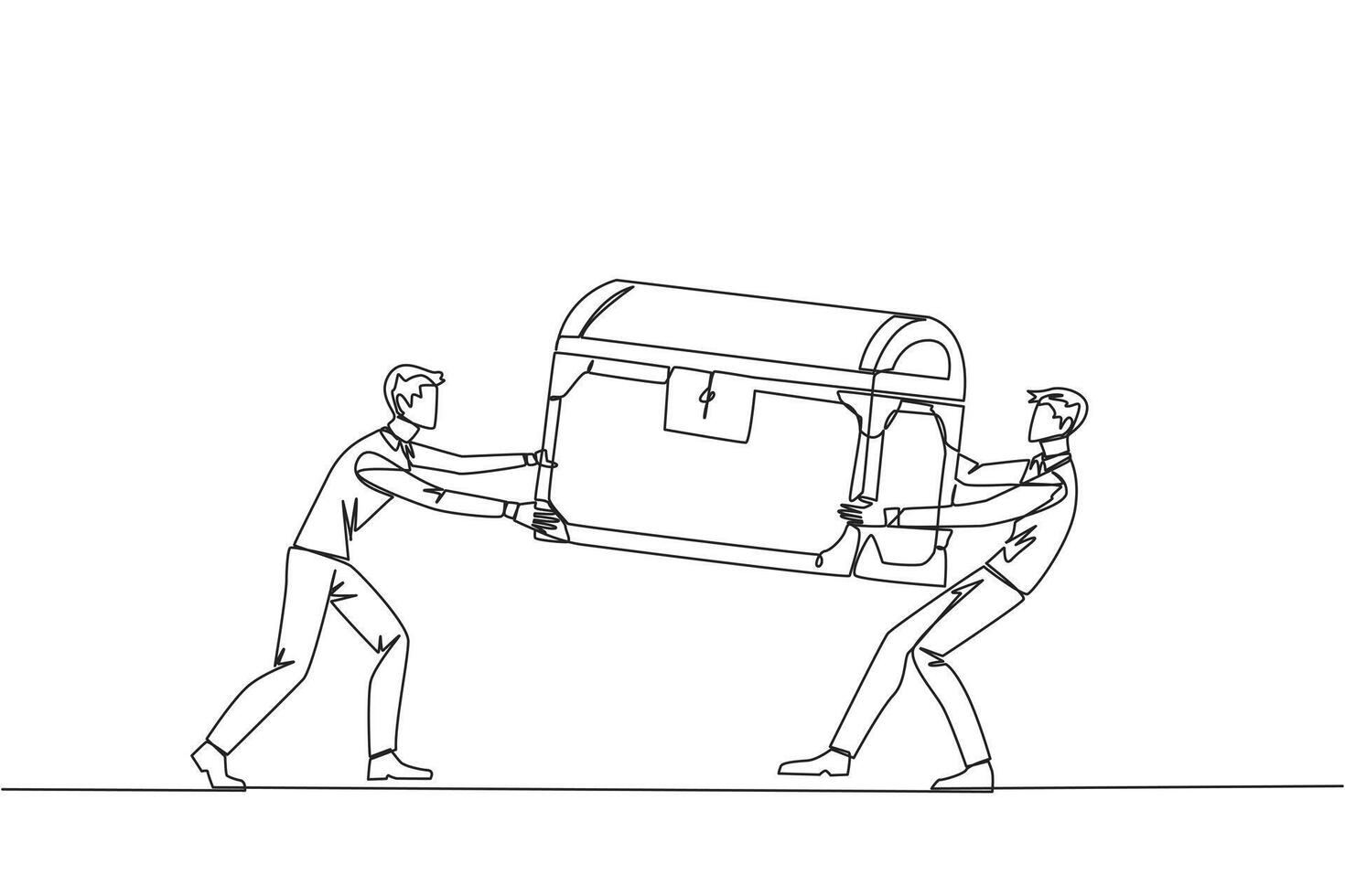 Célibataire un ligne dessin deux égoïste homme d'affaire combat plus de le Trésor poitrine. ressentir plus intitulé à le Découverte de trésor. rivalité et concours. continu ligne conception graphique illustration vecteur