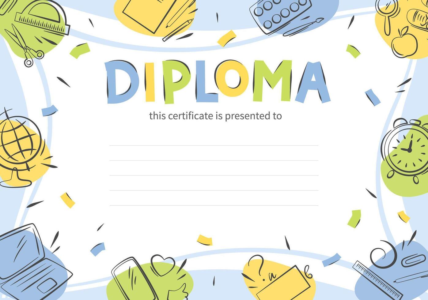 diplôme de école les enfants. échantillon élémentaire école des gamins certificat. vecteur illustration