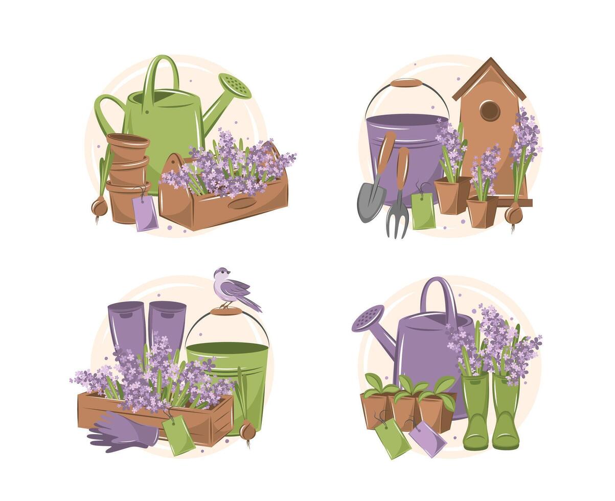 collection de outils pour jardinage et croissance les plantes. agricole outils. Bonjour jardin. vecteur illustration isolé sur blanche.