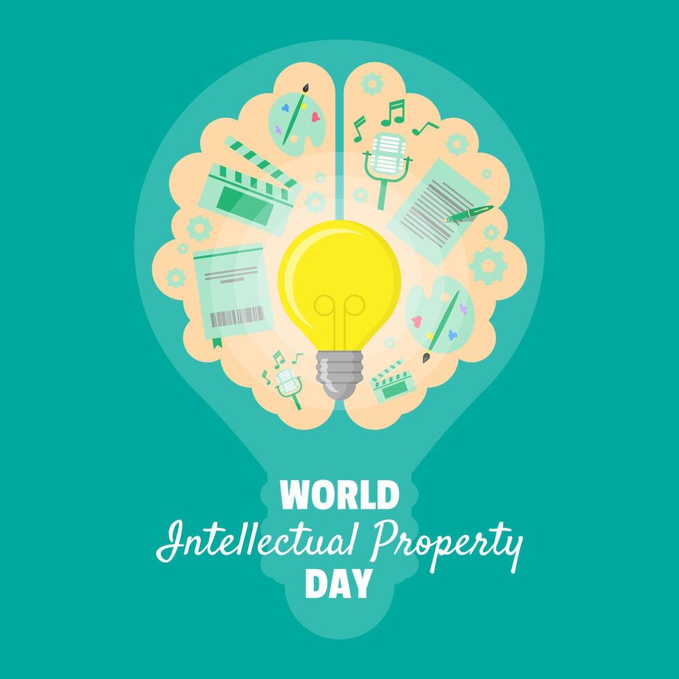 monde intellectuel propriété journée affiche avec cerveau cette contient intellectuel propriété vecteur