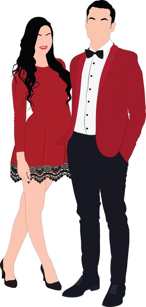 couple dans rouge et noir robe costume vecteur