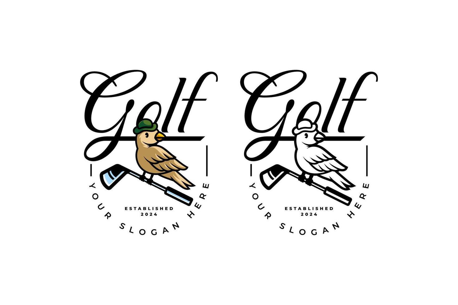 oiseau golfeurs personnage qui poignée bâton le golf et porter Chapeaux logo vecteur collection pour golfeur, le golf sport et champion