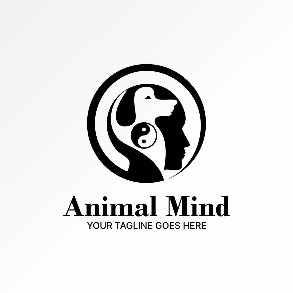 logo conception graphique concept Créatif prime vecteur Stock abstrait signe côté visage Humain remplir tête chien yin yang. en relation à esprit cerveau animal animaux domestiques se soucier