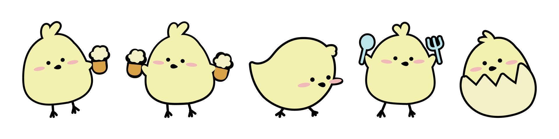 mignonne griffonnage Jaune poussins emoji autocollant icône vecteur graphique