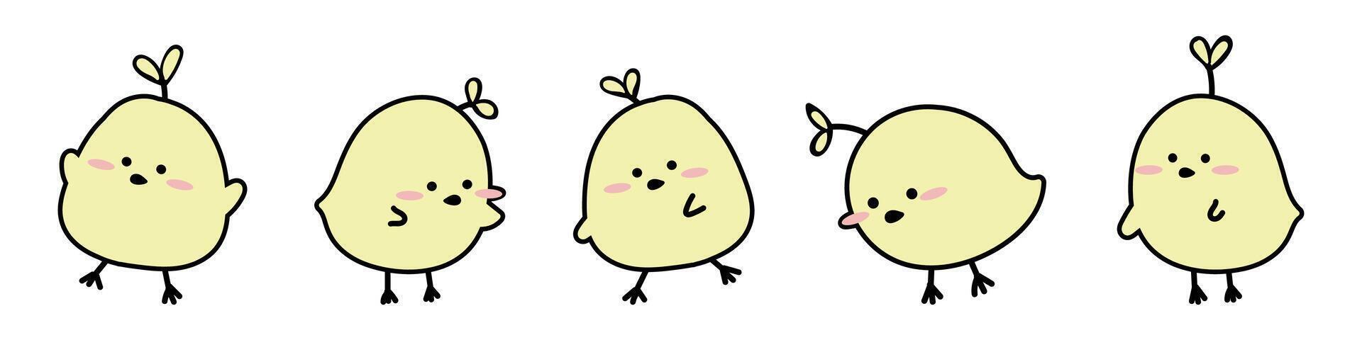 mignonne griffonnage Jaune poussins emoji autocollant icône vecteur graphique