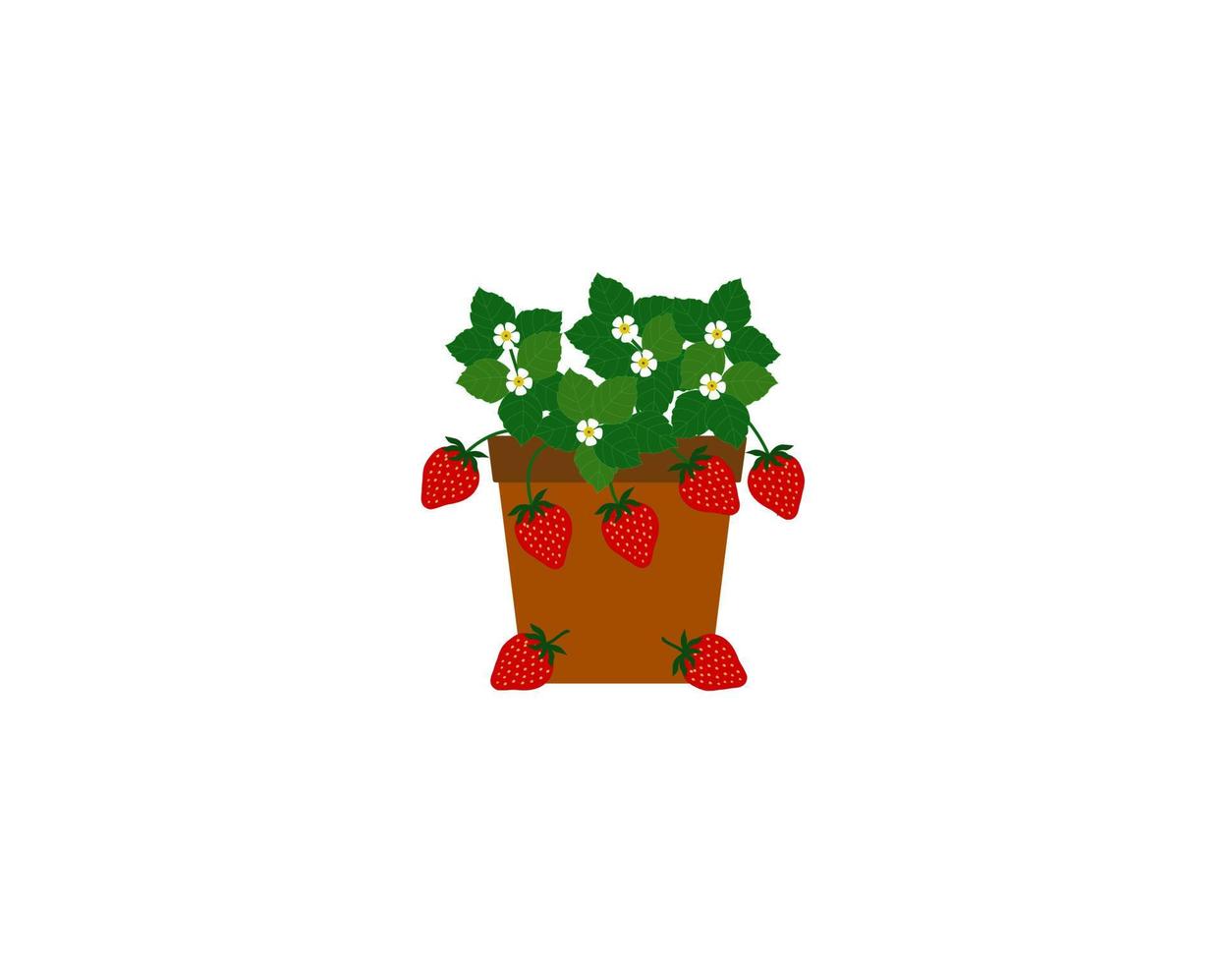 fraise de vecteur, fleur, feuille dans un pot sur un fond blanc. vecteur