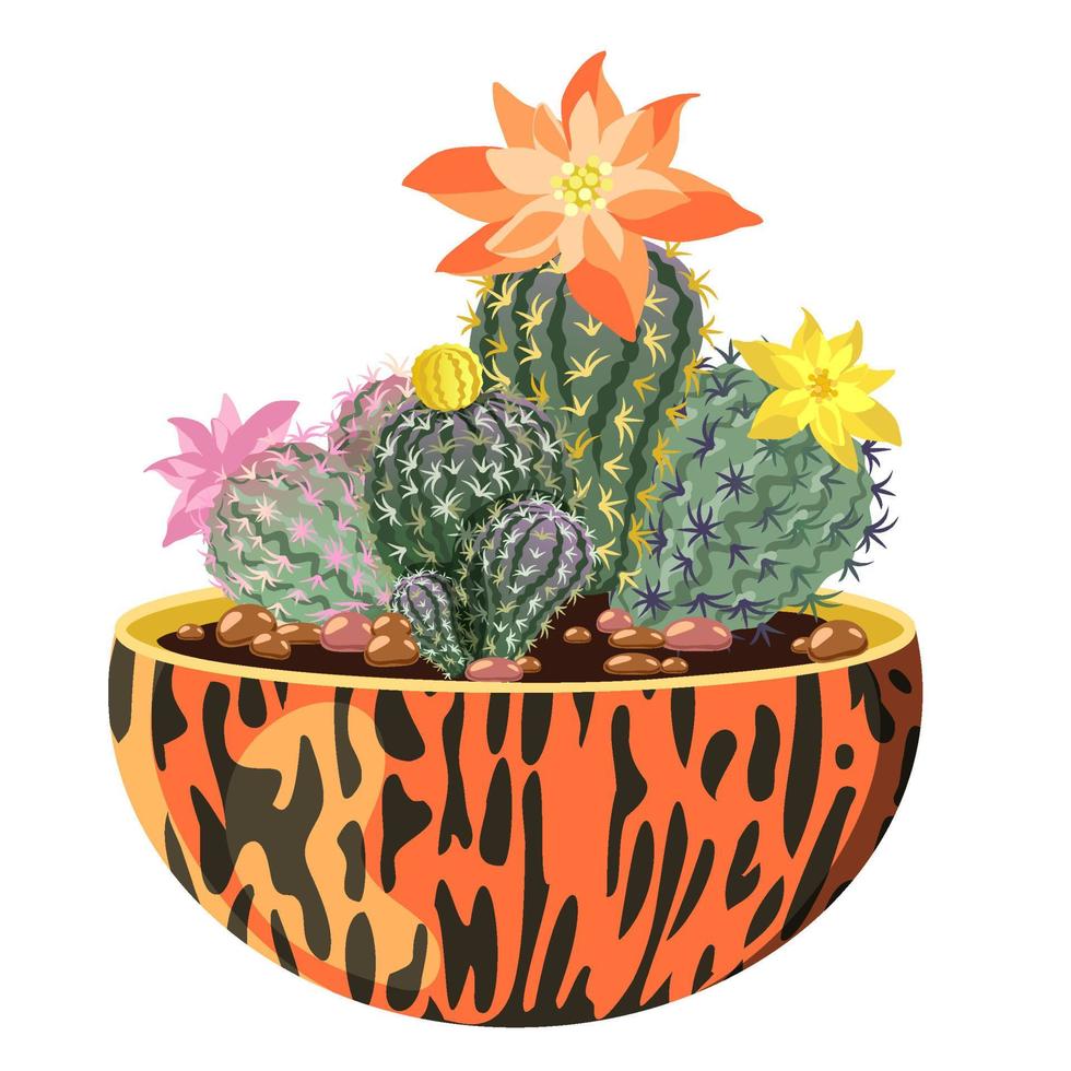 cactus en fleurs dans un pot. vecteur