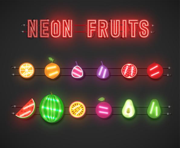 Ensemble de fruits néon réaliste, illustration vectorielle vecteur