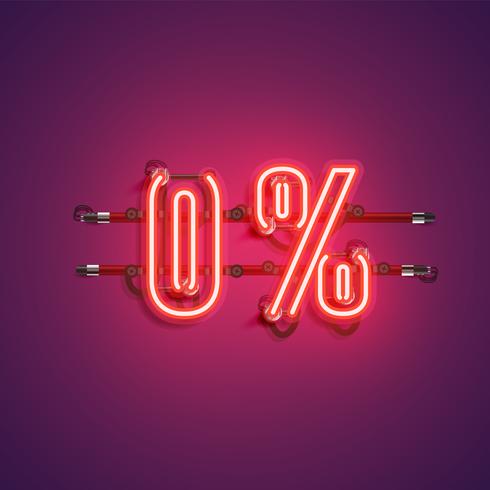 &#39;0%&#39; enseigne réaliste au néon, illustration vectorielle vecteur