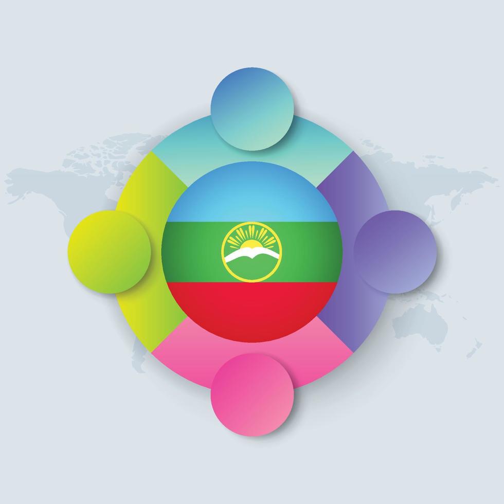 drapeau karachay cherkessia avec conception infographique isolé sur la carte du monde vecteur