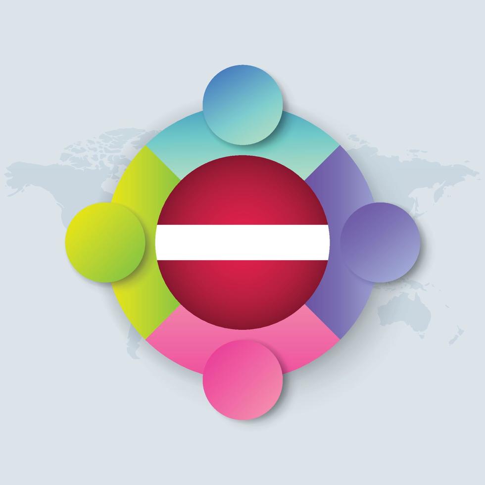 Drapeau de la Lettonie avec un design infographique isolé sur la carte du monde vecteur