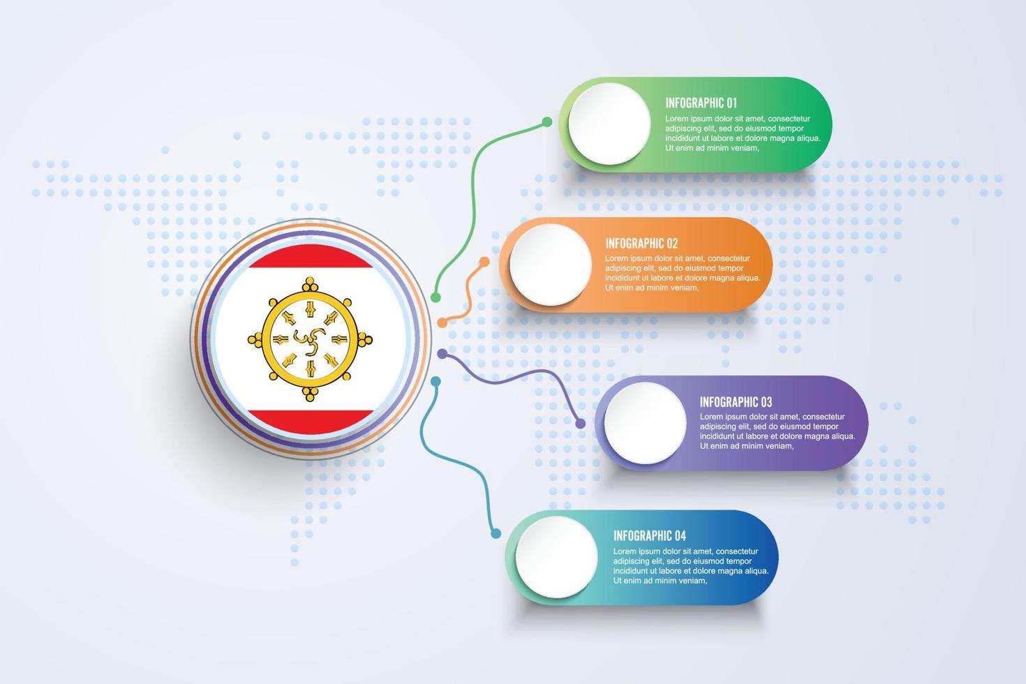 Drapeau du Sikkim avec conception infographique isolé sur la carte du monde à points vecteur