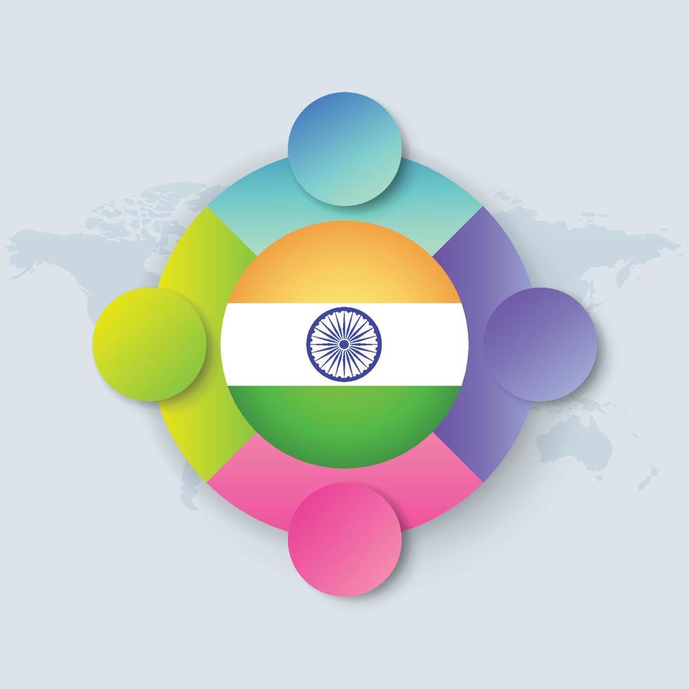 drapeau de l'inde avec un design infographique isolé sur la carte du monde vecteur