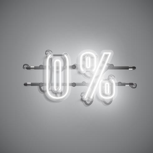 &#39;0%&#39; enseigne réaliste au néon, illustration vectorielle vecteur