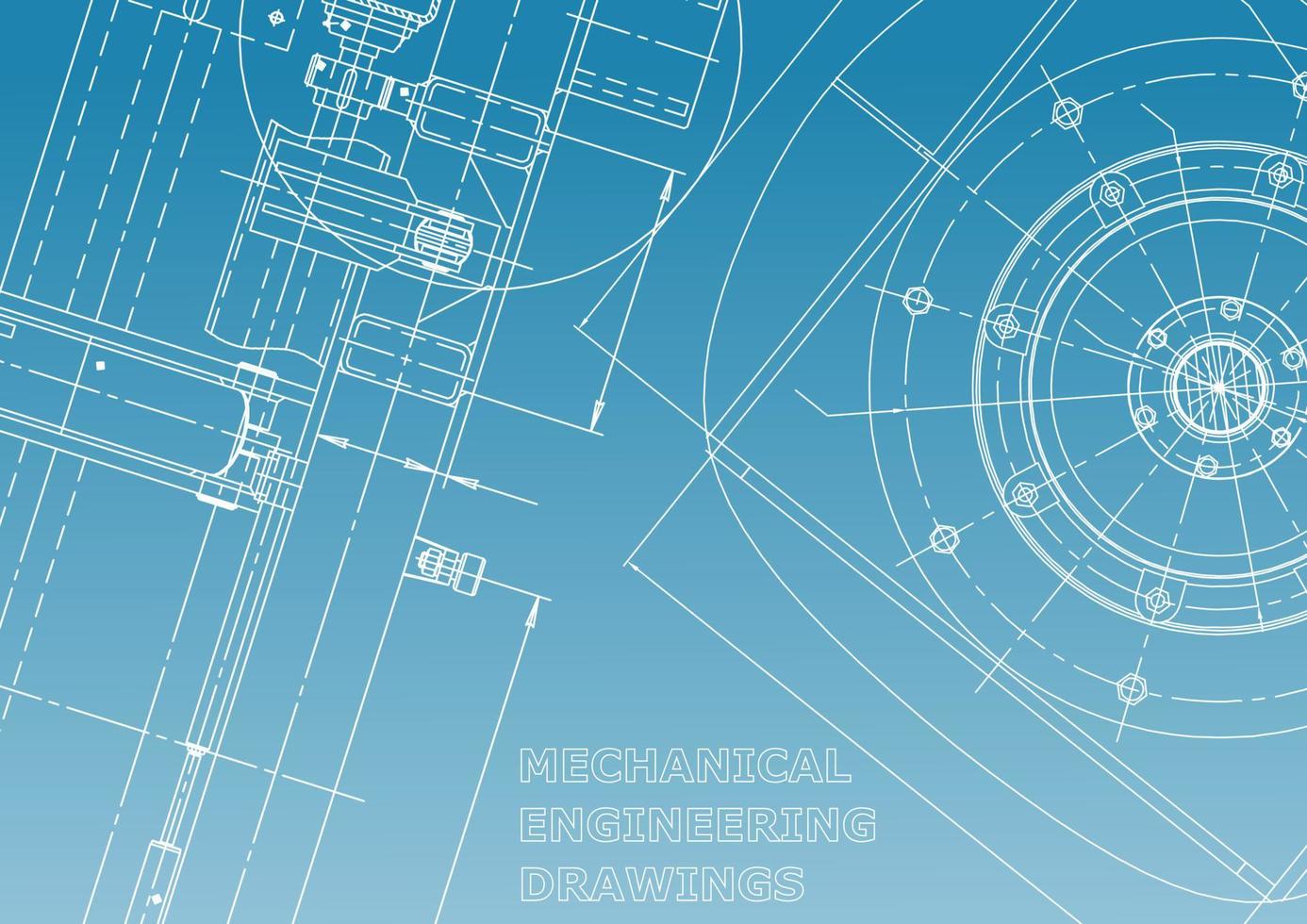 systèmes de conception assistée par ordinateur. illustrations techniques, arrière-plans. dessin d'ingénierie mécanique. l'industrie de la construction de machines. dessins de lutherie vecteur