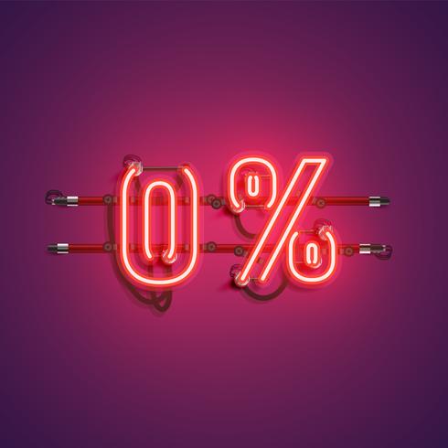 &#39;0%&#39; enseigne réaliste au néon, illustration vectorielle vecteur