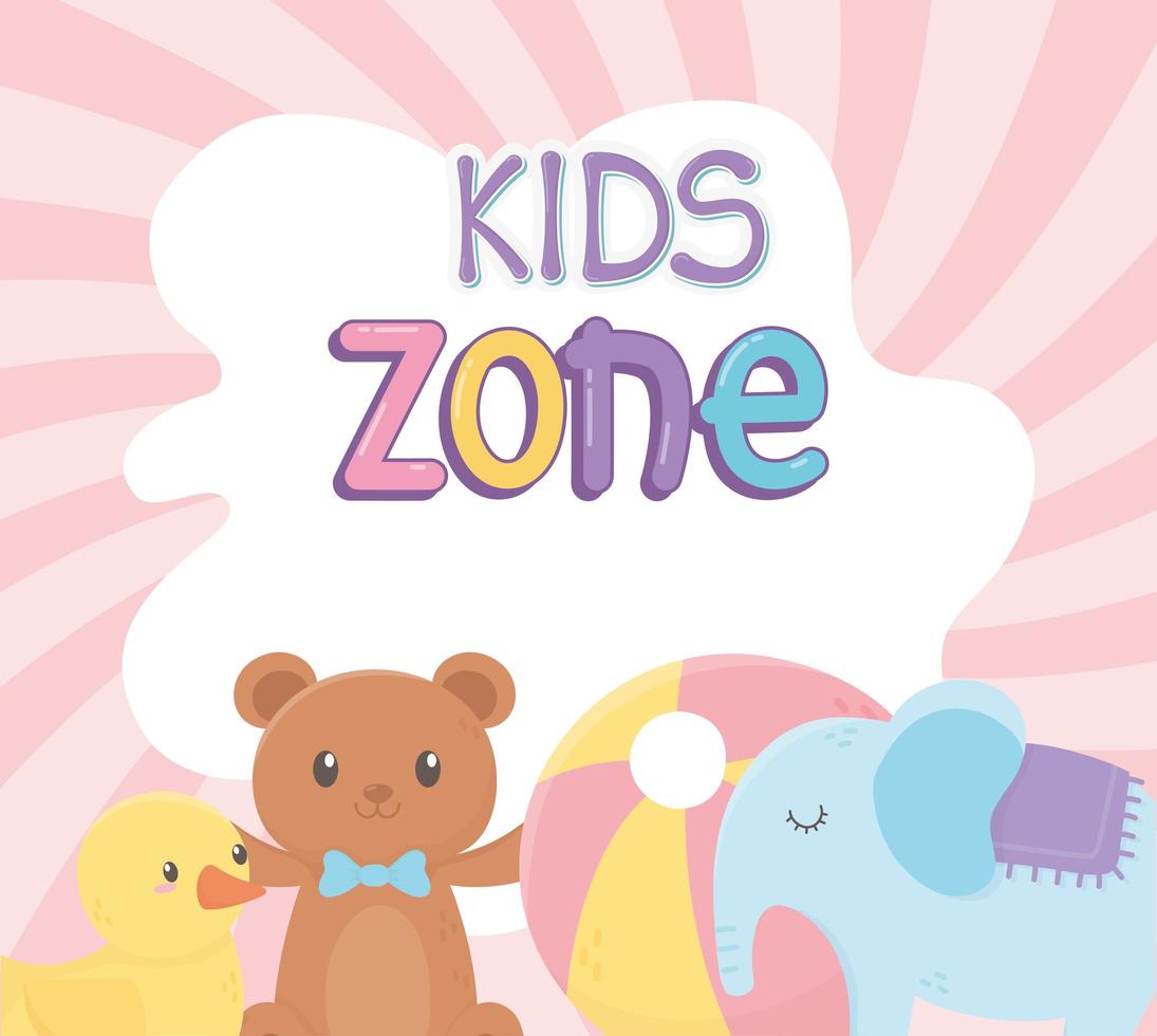 zone enfants, ours en peluche canard balle en plastique et jouets d'éléphant vecteur