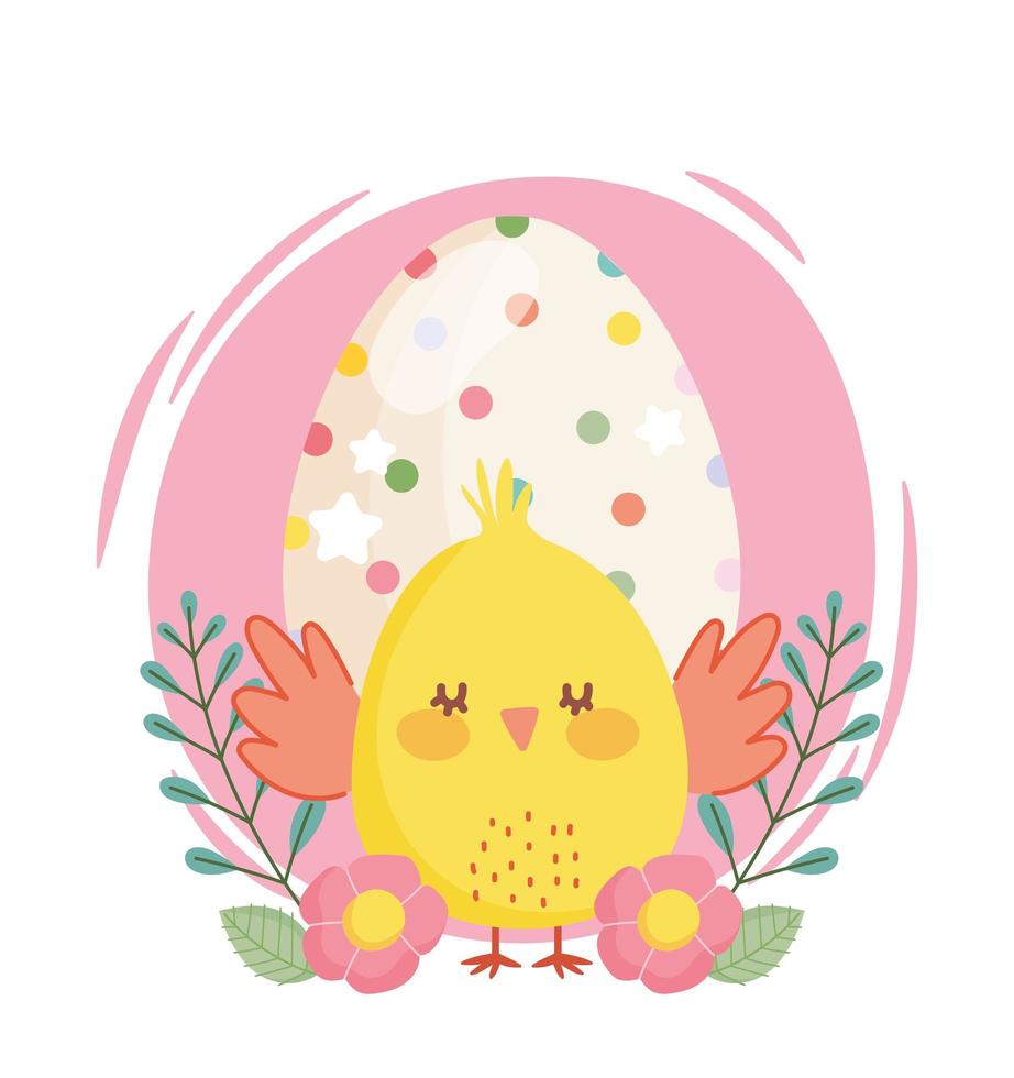 joyeuses pâques petit poulet oeuf en pointillé décoration de fleurs dessin animé vecteur