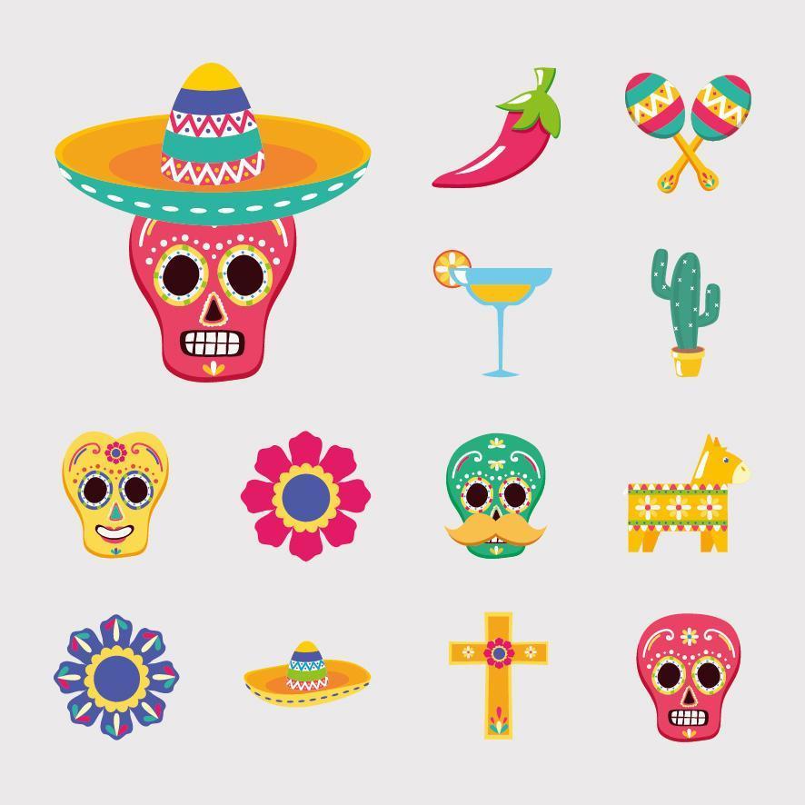 conception de vecteur de jeu d'icônes mexicaines isolées
