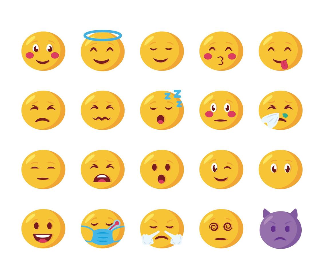 ensemble d'icônes de visages emojis vecteur