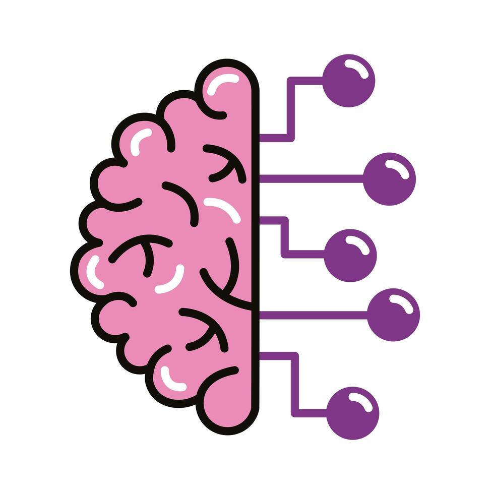 cerveau humain avec ligne infographique et icône de style de remplissage vecteur